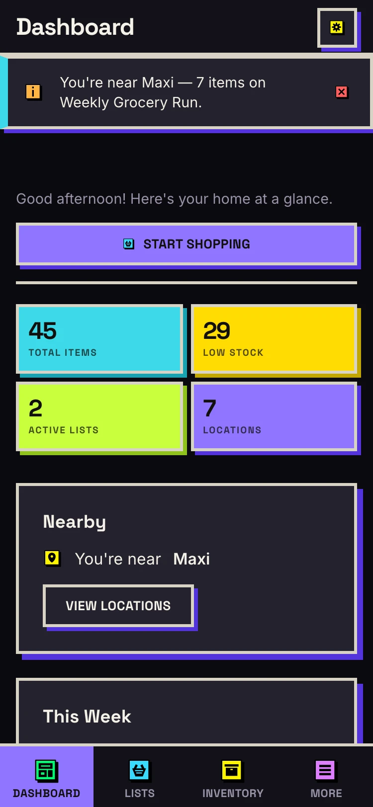 Dashboard view - dark mode