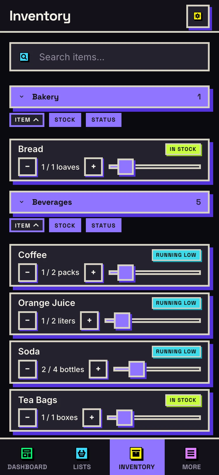Inventory - dark mode