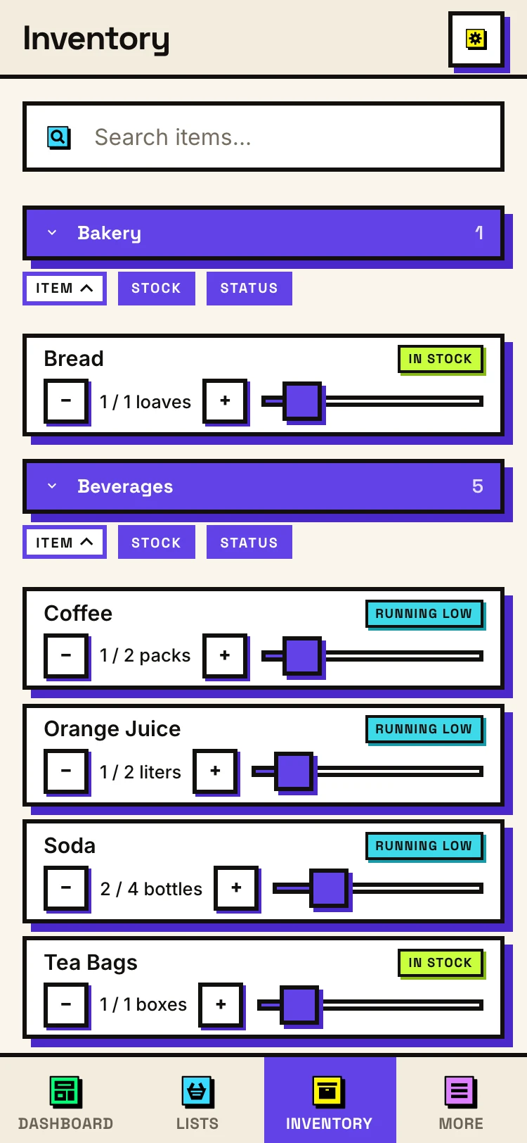 Inventory - light mode