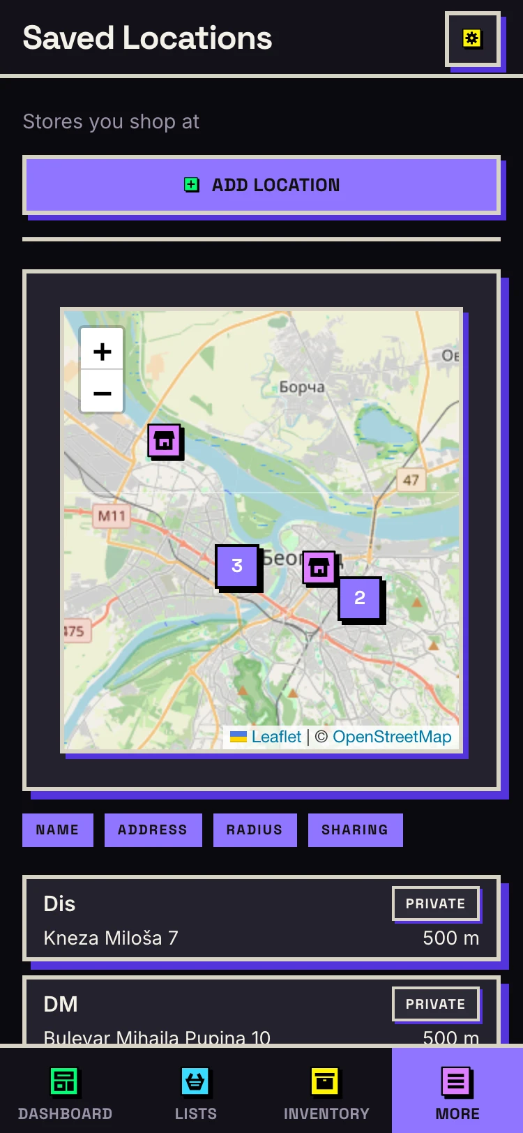 Location tracking - dark mode