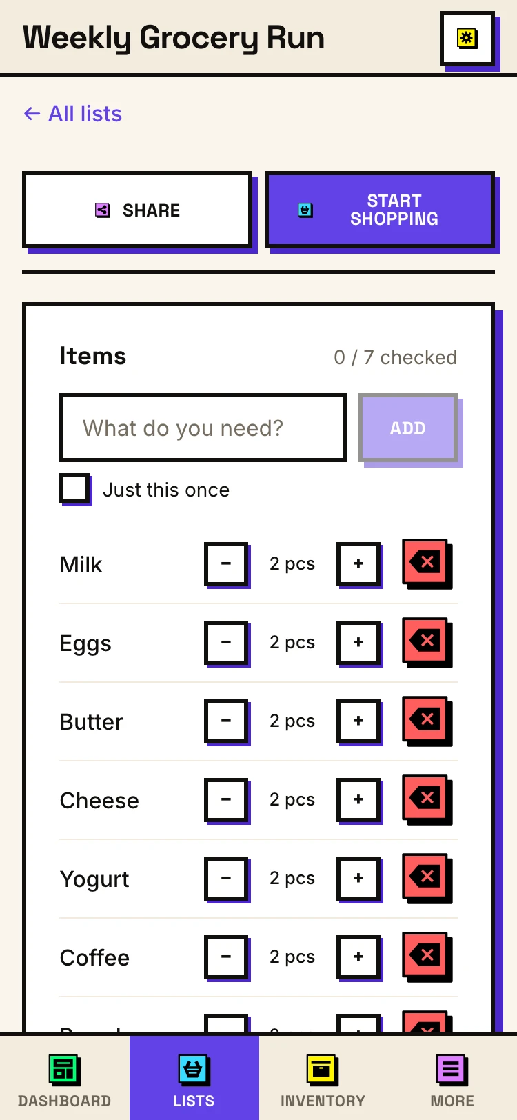 Shopping list - light mode